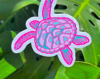 Ambientador para coche con diseño de tortuga marina tropical: decoración oceánica rosa y verde azulado