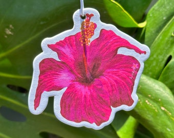 Ambientador para coche con flor de hibisco: decoración hawaiana con aroma tropical