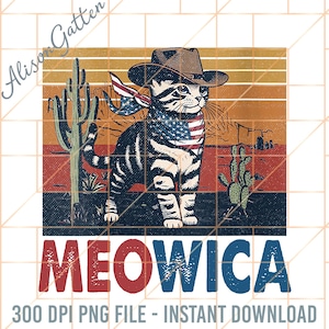 Meowica 4th Of July Png, Trendy 4th Of July Png, Red White Blue Png, Independence Day Png, Patriotic Png, American Flag Png, USA Cats Png,