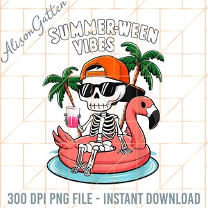 Summerween Vibes Png, Spooky Summer Png, Summer Halloween Png, Halloween in Summer Png, Summerween Png, Skeleton Summer Png