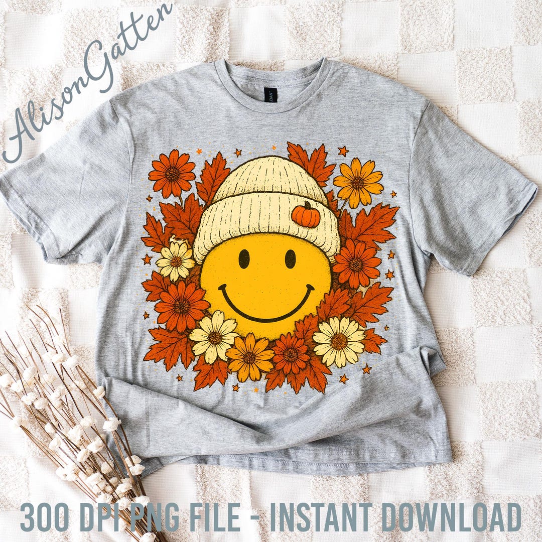 Floral Fall Smiley Face Png, Fall Png, Fall Pumpkin Sublimation Png ...