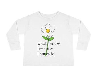 Toddler Daisy Illustration Long Sleeve Tee | Whimsical Flower Text Shirt