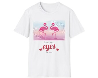 Flamingo Couple graphic T-Shirt | I only have eyes for you, heart design