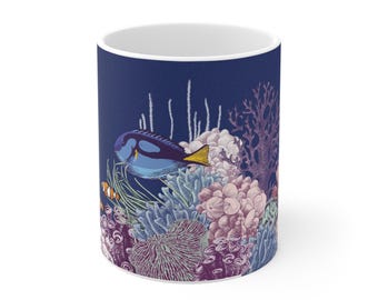 Underwater Coral Reef Fish Mug | Dory & Clownfish Ocean Scene