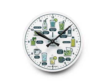 Drink Clock Acrylic Wall Clock | Hydration Schedule, Beverage Icons