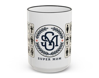 Super Mom Laurel Crest Mug | Accent Rim & Handle Ceramic Mug