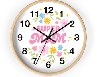 Super Mom floral wall clock | Mother's Day decor, pastel flowers