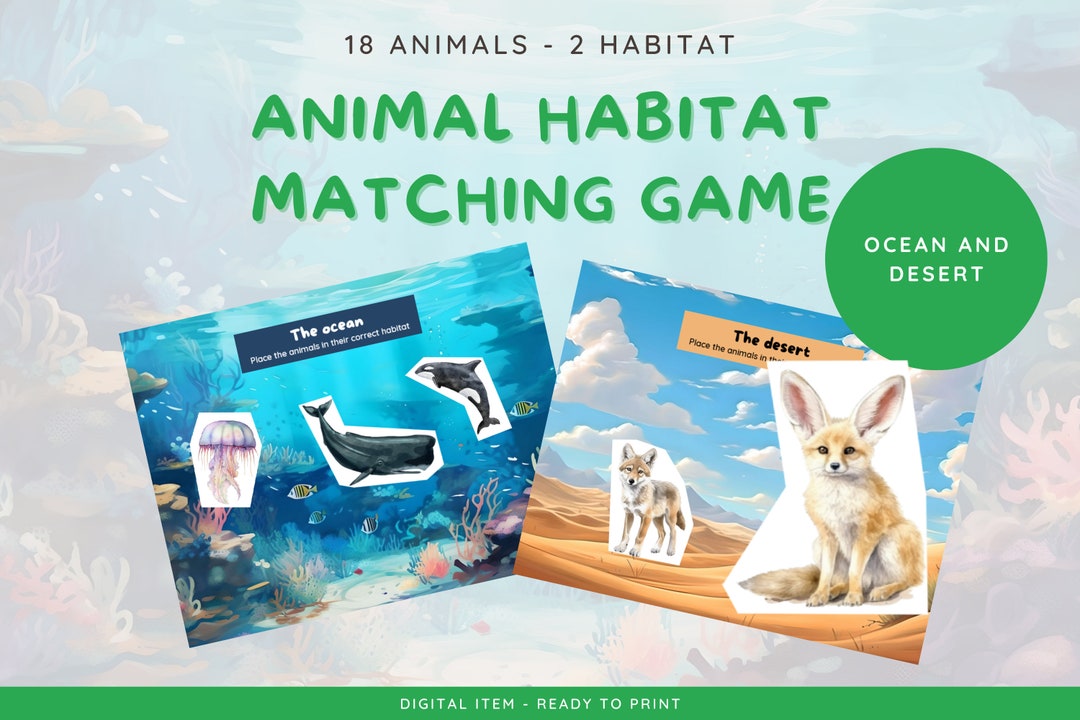 Animal Habitat Game, Matching Game for Toddlers, Ocean and Desert Biome, Fun and Educational
