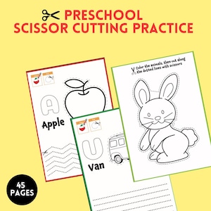 Preschool Scissor Skills Cutting Sheets,  Kids Fine Motor Practice PDF,  Printable Homeschool Activity