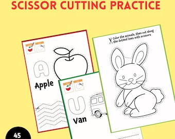 Preschool Scissor Skills Cutting Sheets,  Kids Fine Motor Practice PDF,  Printable Homeschool Activity