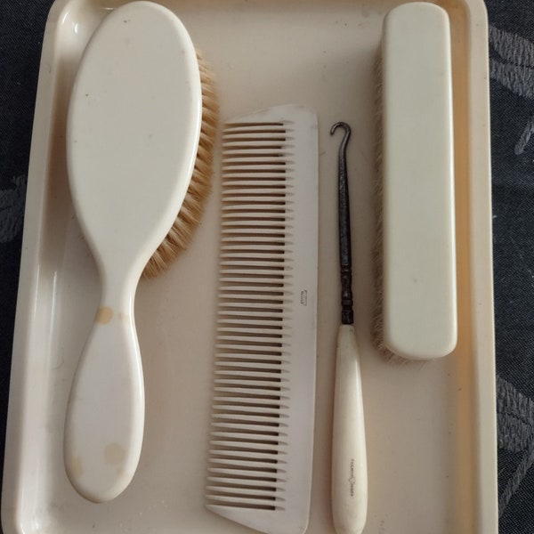 French Ivory Celluloid Brush and Comb Set