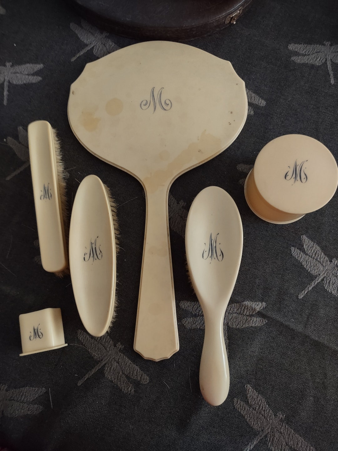 French Ivory Monogrammed Dresser Set M Etsy