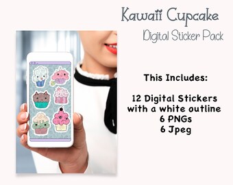 Delicious Cupcake Digital Sticker Pack - Set of 6 Sweet Cupcake Stickers