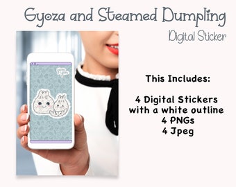 4 Gyoza and Steamed Dumpling Digital Stickers - Asian Food Illustrations for your digital projects. Digital dumpling clipart.