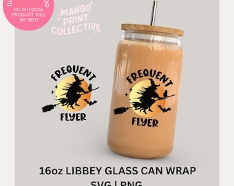 Halloween Glass Wrap Svg, Witch Frequent Flyer Svg Pliki do cięcia dla Cricut i Silhouette Cutting/Craft Machines, Projekty sublimacji, Pobierz
