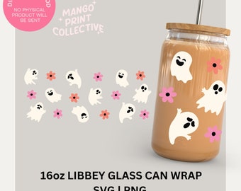 Halloween Glass Wrap Svg, Ghost Libbey Glass Svg, Cut Files for Cricut and Silhouette Cutting /Craft Machines, Sublimation Designs, Download