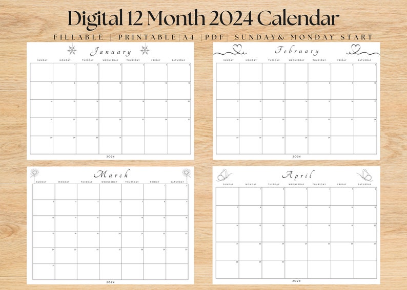 2024 Monthly Calendar Editable 2024 Calendar Printable 2024 Calendar