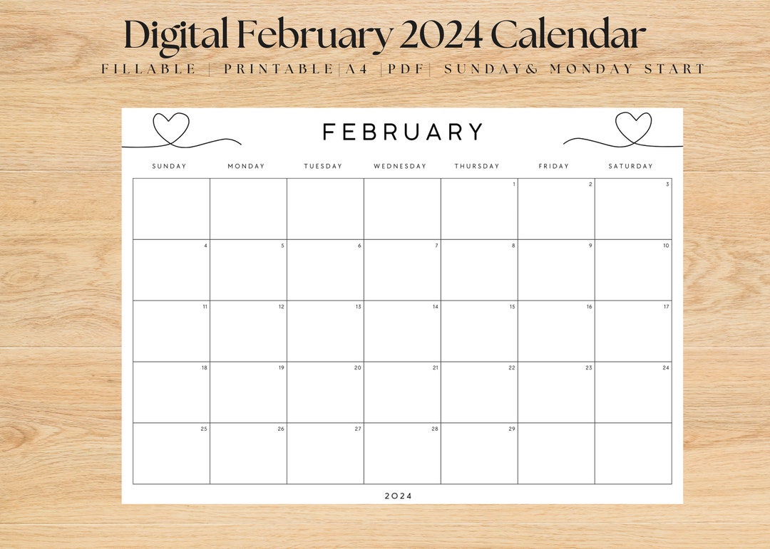 Editable February 2024 Calendar February Calendar Editable Calendar