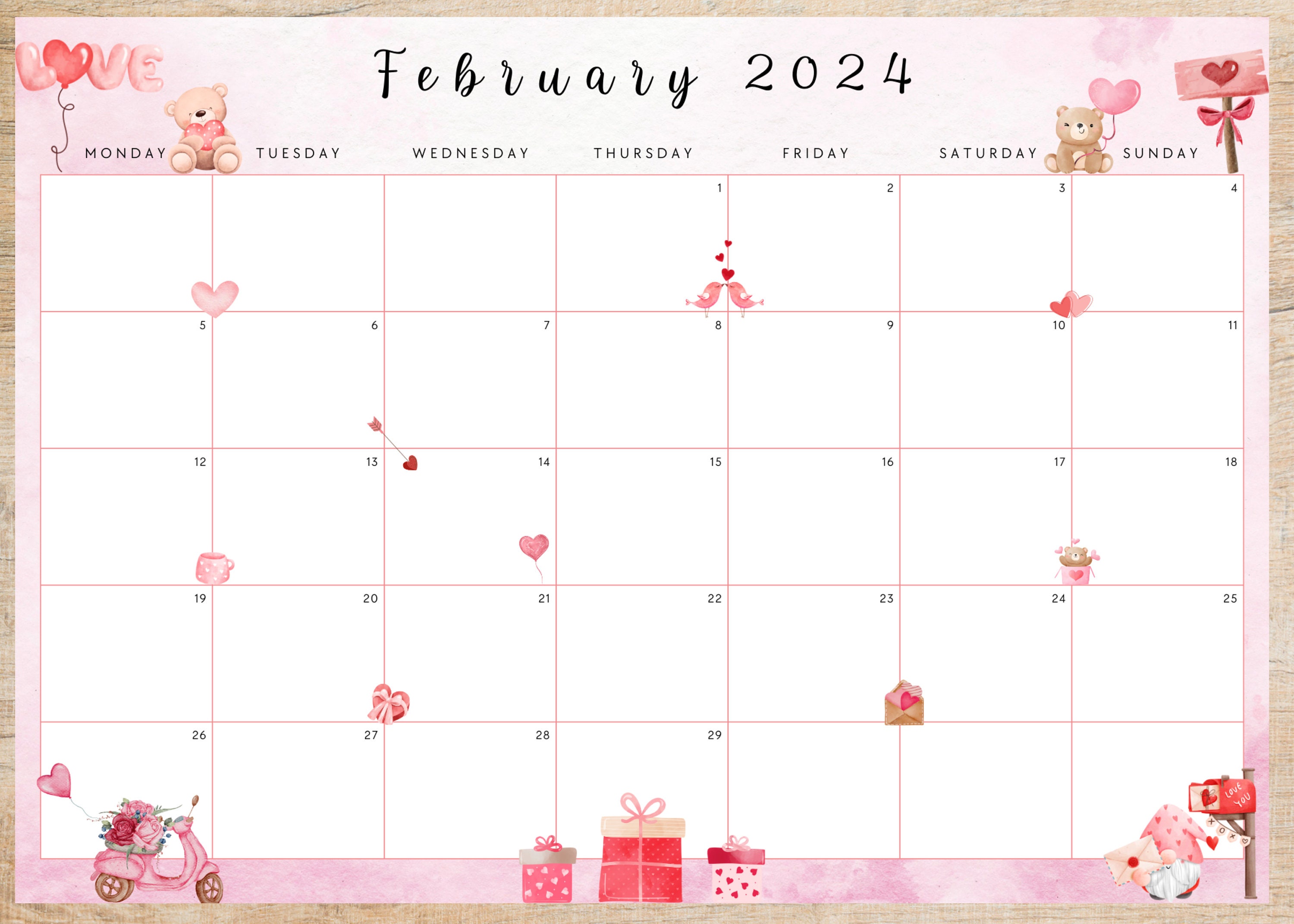 Monthly Calendar 2024 Bundle Printable Fillable Monthly Calendar 2024 ...