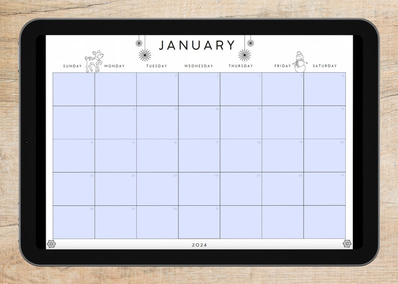 Editable January 2024 Digital Calendar Printable Calendar Fillable