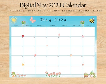 Editable May 2024 Calendar | May Calendar | Editable Calendar | Printable Calendar | Fillable | 2024 May Calendar | Digital Calendar |