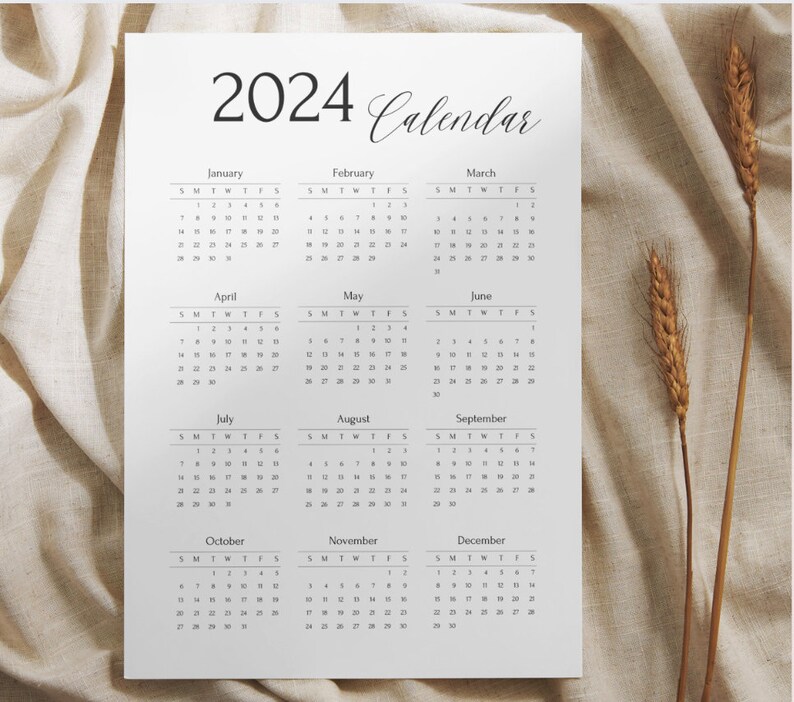 2024 Yearly Calendar Printable Digital Calendar Year at a Glance