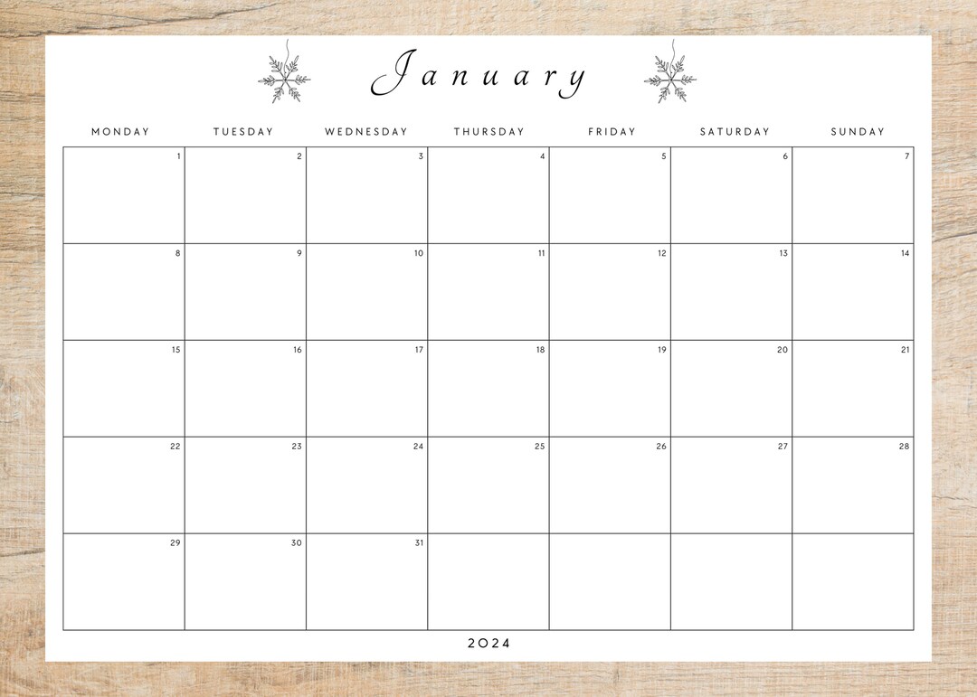 Editable January 2024 Digital Calendar Printable Calendar Fillable
