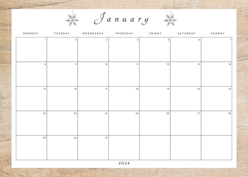 Editable January 2024 Digital Calendar Printable Calendar Fillable