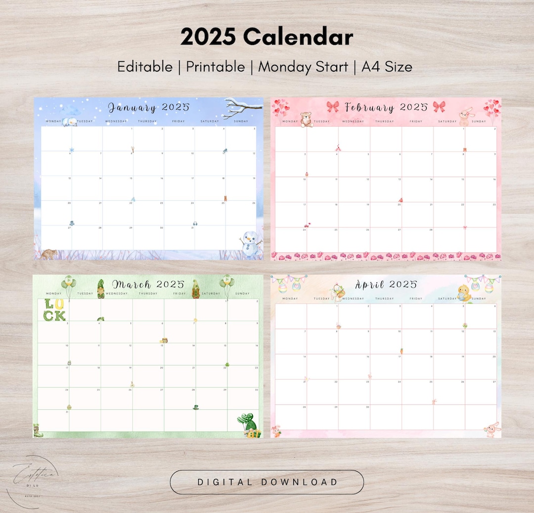 Monthly Calendar 2025 Bundle MONDAY Start Printable Fillable Monthly Calendar 2025 Editable PDF Calendar Digital Download - Etsy monthly-calendar-2025-bundle-monday-start-printable-fillable-monthly-calendar-2025-editable-pdf-calendar-digital-download-etsy