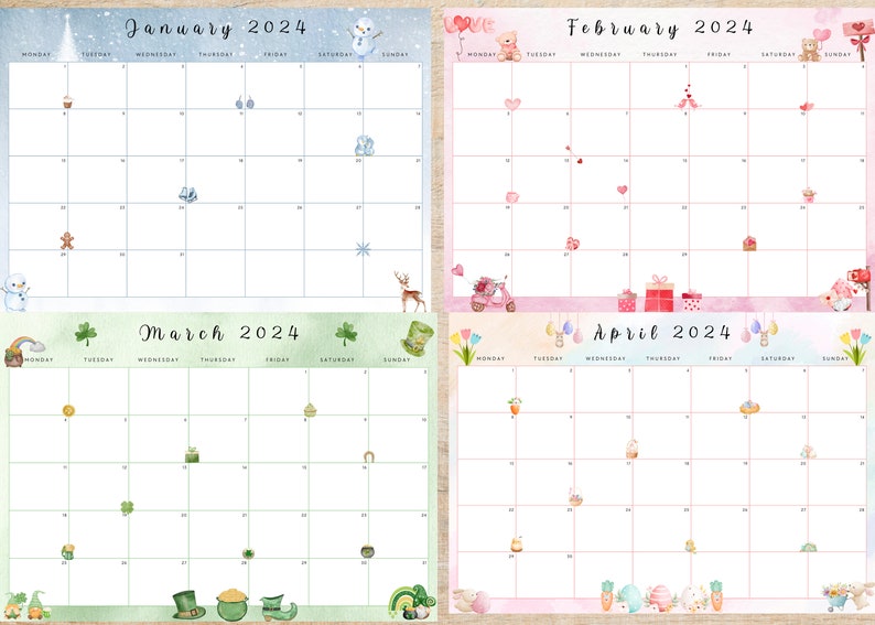 Monthly Calendar 2024 Bundle Printable Fillable Monthly Calendar 2024 ...