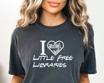 Womens Garment-Dyed T-shirt Little Free Library Shirt Reading Bookworm Shirt Book Lover Bookings Shirt Librarian Bookish Shirt Retro Minimal