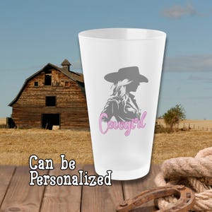 Personalized Cowgirl Western Frosted Pint Glass, 16oz - Gift, Drinkware, Western Theme, Custom Glass, Cowgirl Birthday Gift