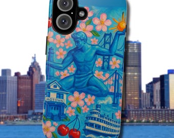 Michigan Landmarks Phone Case, Great Lakes, Mackinac Bridge, Detroit Skyline, Upper Peninsula Gift, MI Souvenir iPhone Samsung Google