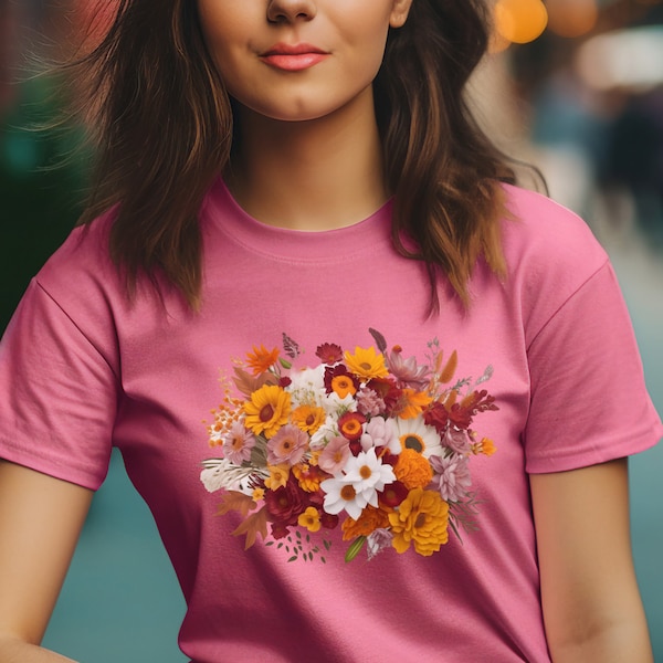 Flowers T Shirt for Fall flowers Tee Adorable Bright Colorful Shirt for Woman's Gift for Women T Shirt Daisy T Shirt for girls Cute Top