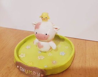Chick'N'Cow! Cow and Chicken Plate, Polymer Clay, Handmade, Strawberry Cow, Plater, Jewelry Holder/ Plater