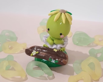 Greenie in the Wild: Desk Accessory/ Pencil or Pen Holder, Dinosaur Figurine, Polymer Clay, Handmade, Cute, Chumpy.Co