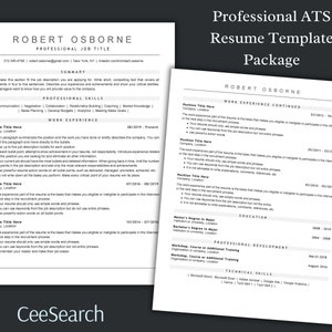 Professional Resume Template, ATS Friendly, Modern, Instant Download, With 1-2 Page Resume, plus Cover Letter and References, Guides.