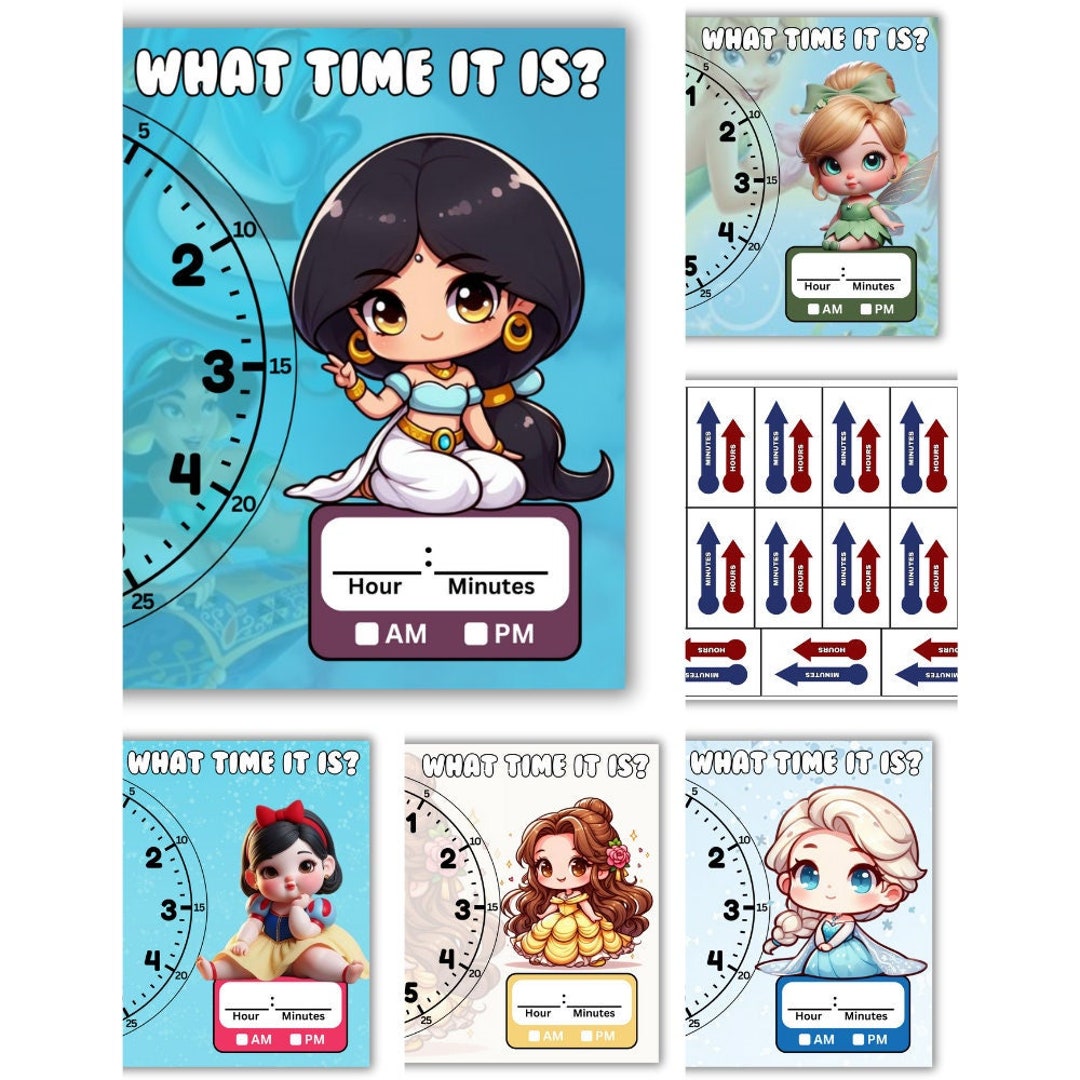 Time Clock Princess Telling Time Printables | Princess Telling Time Clock Worksheets ...