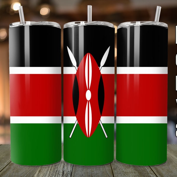 Flag of Kenya, 20 oz Tumbler Wrap, digital download