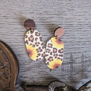 Oblong Wood and Leather Backed Cork Earrings