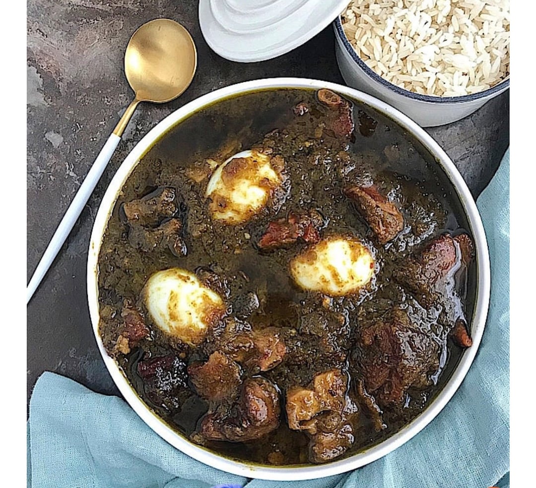 Ofade Stew Ofada Stew( Ayamase Sauce)designer Stew With Grilled Goat Meat Cubes ...