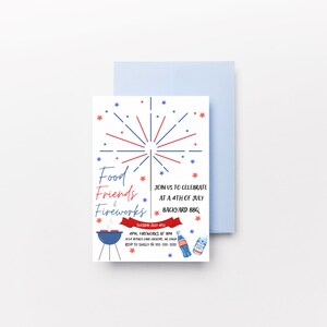 4. Juli Einladung, 4. Juli Feier, Grillfeuerwerk, personalisiert bearbeitbar, sofortige Bearbeitung & Download