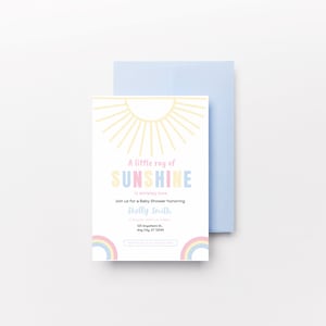 Editable Sunshine Baby Shower Invitation, A Little Ray of Sunshine Baby Shower Invite, Girl Sun Baby Shower, Canva Template