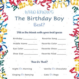 Who knows the birthday boy the best | Birthday Game | Digital Print