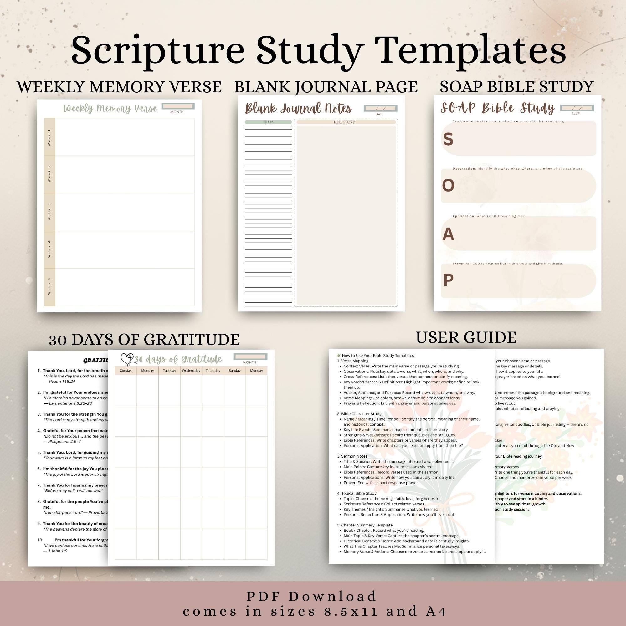 Printable Bible Study Journal | Scripture Study Templates (PDF) - Etsy