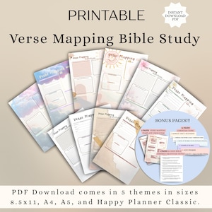 Verse Mapping Bible Study Printable Template| 5 Themes (PDF)