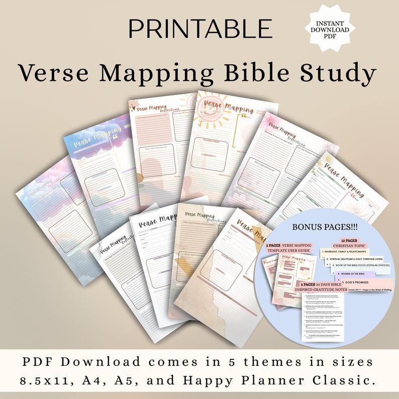 Scripture Projection Theme Verse Mapping Bible Study Printable Template| 5 Themes (PDF) - Etsy