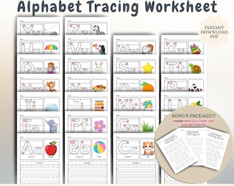 Alphabet Tracing Worksheets: Handwriting Practice for Kids (PDF Download A4 Size)