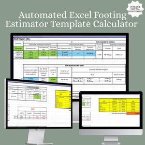 Automatisierte Excel Footing Estimator Vorlage | Beton & Betonstahl Rechner | Baukostenschätzer | Einfach zu bedienendes Engineer Tool