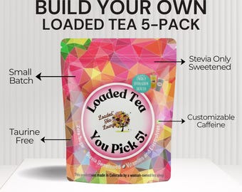 Crea tu propio paquete de 5 tés energizantes - Endulzados solo con stevia - Cafeína personalizable - Elaborados en lotes pequeños - Sin taurina